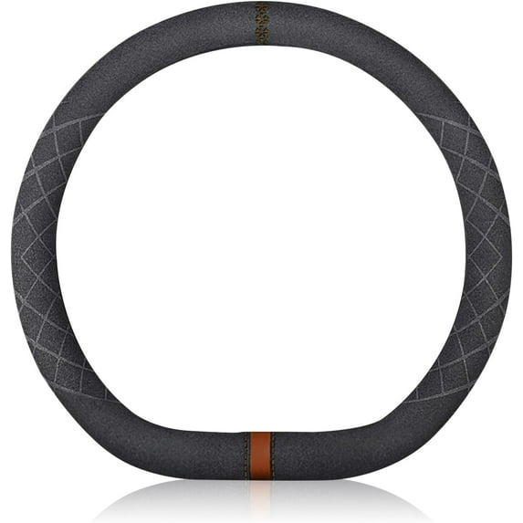 D-Shaped Sport Microfiber Suede Winter Warm Car Steering Wheel Cover Non-Slip Car Steering Wheel Protector Universal for D-Type Diameter 38 cm 15", Black Brown