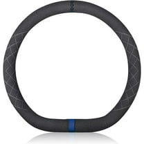 D-Shaped Sport Microfiber Suede Winter Warm Car Steering Wheel Cover Non-Slip Car Steering Wheel Protector Universal for D-Type Diameter 38 cm 15", Black Blue