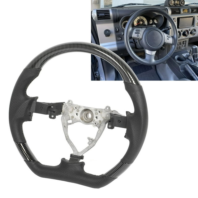 D Shaped Steering Wheel Covers, Black Genuine Leather, Universal 15