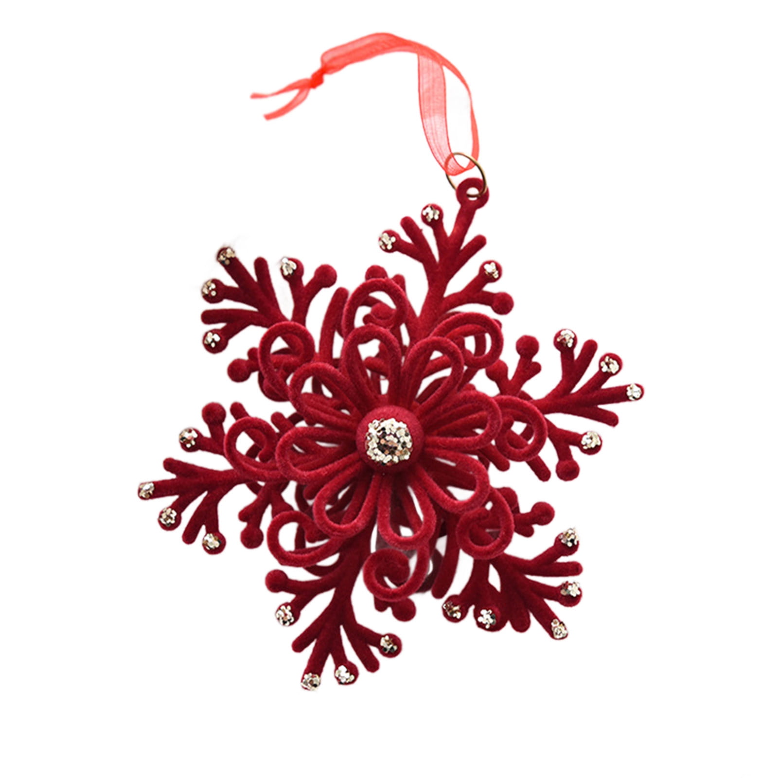 D Small Red Flock Bow Christmas Hanging Decoration For Tree And Home ...