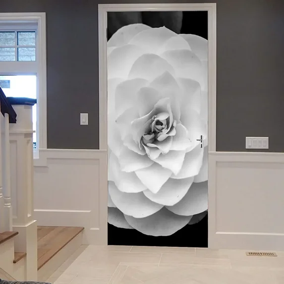 D Spring Flowers Door Sticker Pink Cherry Tree Decal Removable Beautiful Natural Floral Mural Poste