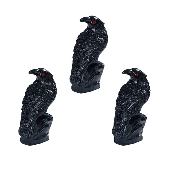 D Tabletop Mini Halloween Crow Figurines Decor 3Pcs Resin Statues Skeleton Bird Skull Ornaments Gothic Crow