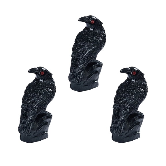 D Tabletop Mini Halloween Crow Figurines Decor 3Pcs Resin Statues Skeleton Bird Skull Ornaments Gothic Crow