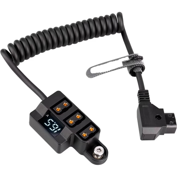D-Tap 13 Power Splitter Adapter with Voltage Display & 1/4 Mounting Screws for V-Mount/Gold Mount Battery,Camera Cage,Video Transmission, Monitor, BMPCC 4K/6K, etc. (Coiled Cable Version)