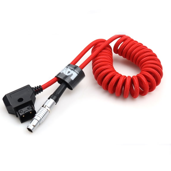 D-Tap Right Angle Male to 0B 2P Coiled Power Cable Nylon Braided Durable Connector Cable