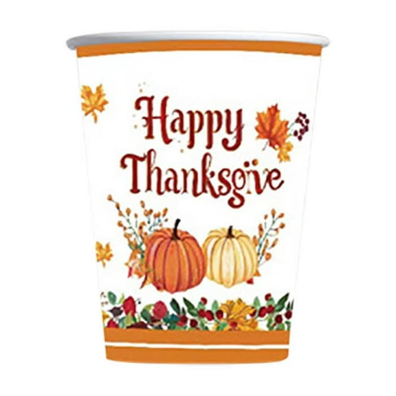 D Thanksgiving Disposable Paper Cups 9Oz 24 Count Fall Theme Party Dining Decor