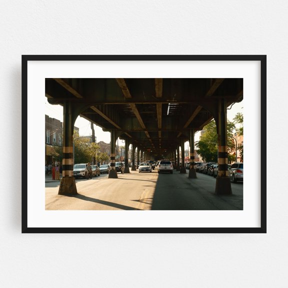 Under the D Tracks, Brooklyn - Brooklyn New York Photography City Street Photography Architecture Bridge Cityscape Vintage Black Framed Wall Art Print 5 x 7 inches