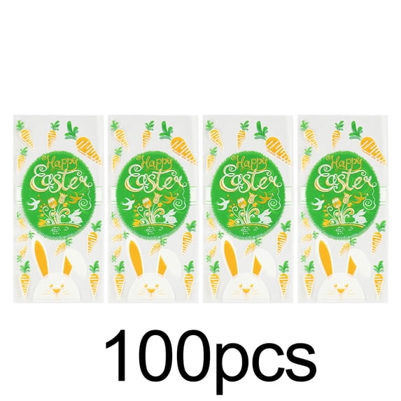 D Transparent Easter Favor Bags Rabbit Egg Print Opp Plastic For Candy Snack Packaging Gift Bags 100 Units With Ties