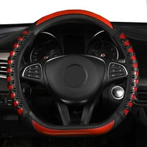 D Type Car Steering Wheel Cover, Premium Leather Steering Wheel Protectors, Super Non-slip Universal D Shape Steering Accessories 15 Inch, Red