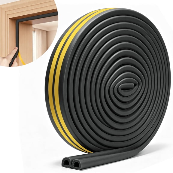 Reluein D-Type Door Seal Strip, Self-Adhesive Foam Weather Stripping for Doors and Windows, Provides Sound & Heat Insulation Against Wind, Dust and Noise