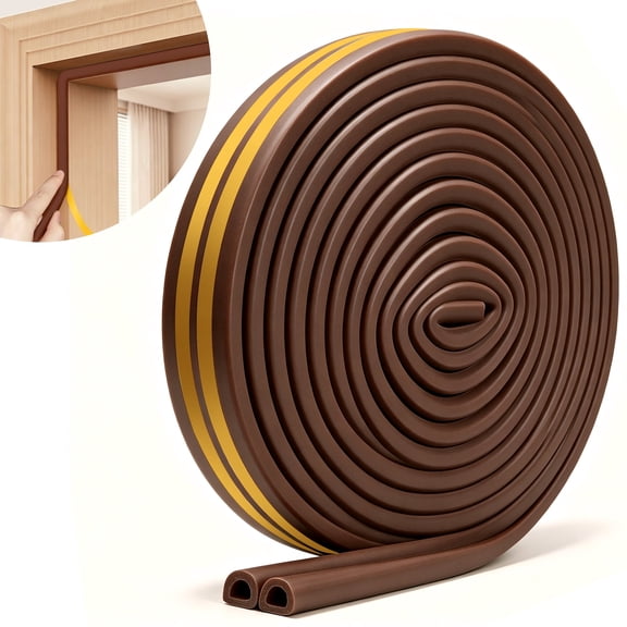 ReLuien D-Type Door Seal Strip, Self-Adhesive Foam Weather Stripping for Doors and Windows, Provides Sound & Heat Insulation Against Wind, Dust and Noise
