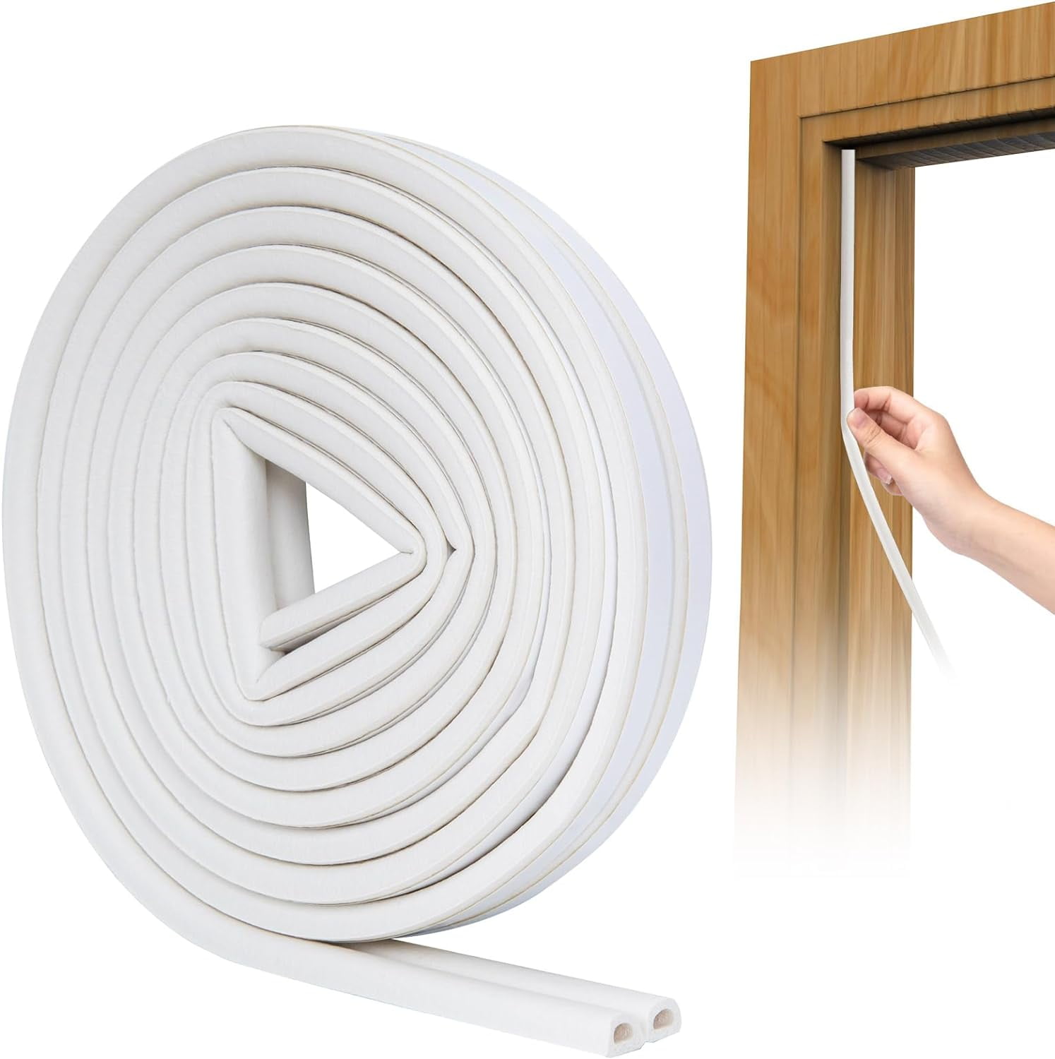 D-Type Strip Door Weather Stripping Door Seal Self Adhesive Foam Soundproofing for Doors and Windows, Oundproofing Weatherstrip Gap Collision Avoidance（White）