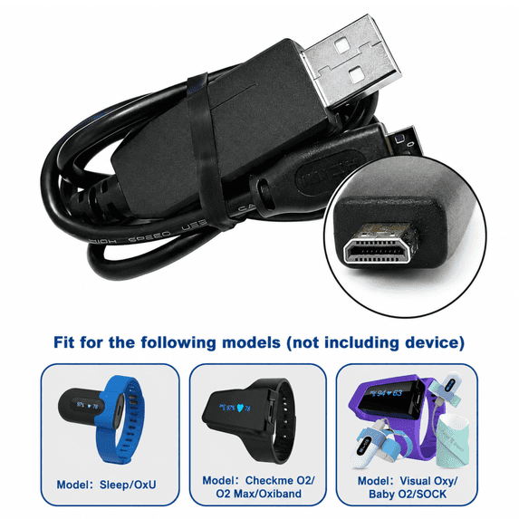 Wellue D-Type USB Charge Data Cable for O2 Max / OxyU / SleepU / VisualOxy / BabyO2