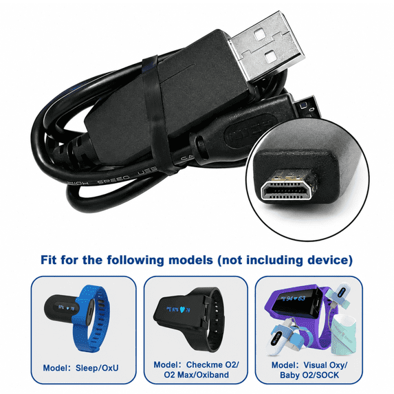 Wellue D-Type USB Charging & Data Cable for O2 Max, OxyU, SleepU, VisualOxy and BabyO2