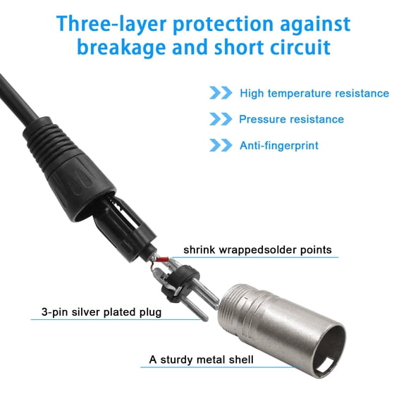 D Type XLR Cable 1.6FT, 2 Pack, Pass Through Connector, D XLR Female to Male for Premium Stage Box, Patch Panel, Panel Mount, Floor Box, Locking Design for Connection