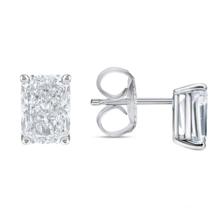 D/VVS1 2ct Radiant Cut Lab Created Diamond Earrings 14K White Gold Plated Push Back