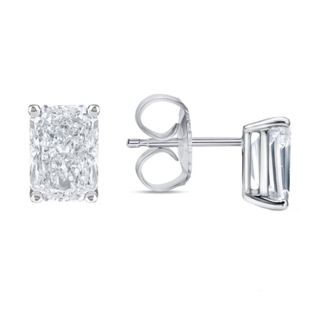 D/VVS1 2ct Radiant Cut Lab Created Diamond Earrings 14K White Gold Plated Push Back