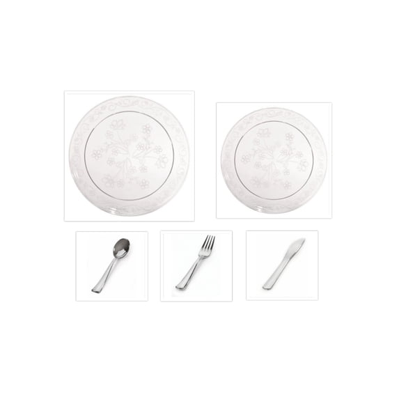 D'Vine Collection Clear Scrollware 10" Dinner Plates + 7" Salad Plates ...