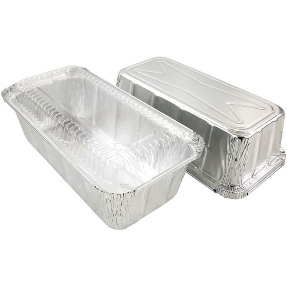 D&W Fine Pack 2 lb. Aluminum Foil Closable (IVC) Loaf/Bread Pan Tins w/Dome Lid (Pack of 50 Sets)