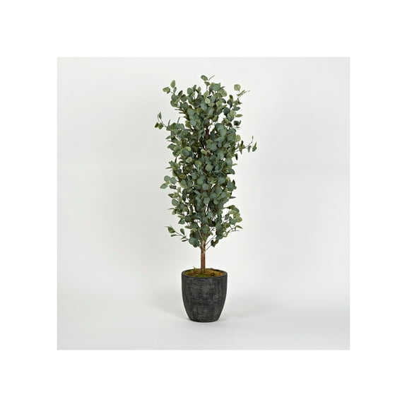 D&W Silks 5' Eucalyptus Tree in Round Black Resin Planter