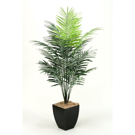 D&W Silks 7' Dwarf Areca Palm Tree in Square Metal Planter