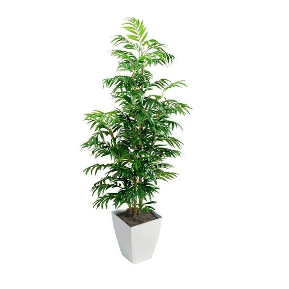 D&W Silks 7' Phoenix Palm in White Square Metal Planter