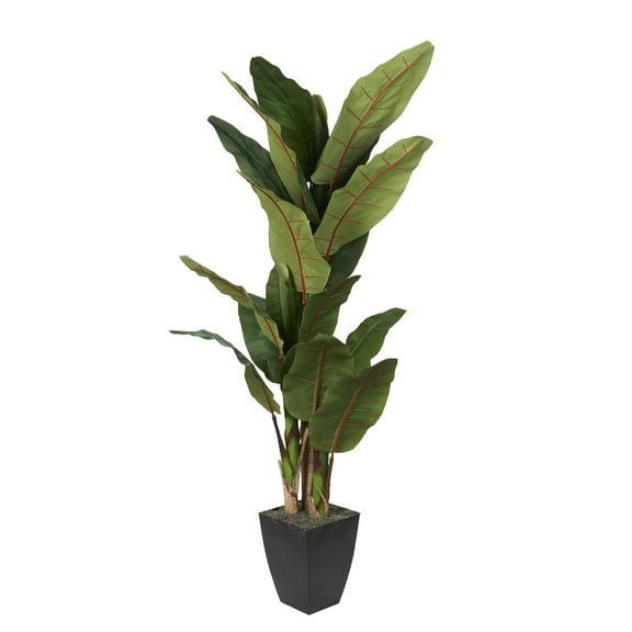 D&W Silks 8' Banana Tree in Black Metal Planter