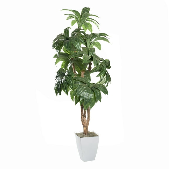 D&W Silks 8' Birdnest Palm Tree in White Square Metal Planter