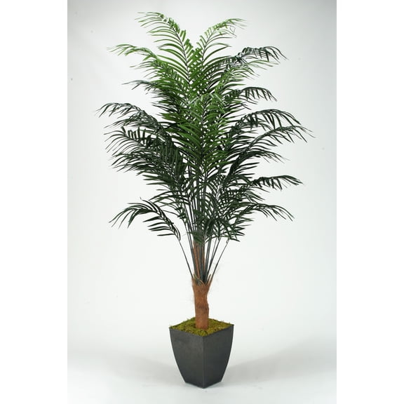 D&W Silks 8' Dwarf Areca Palm in Square Metal Planter