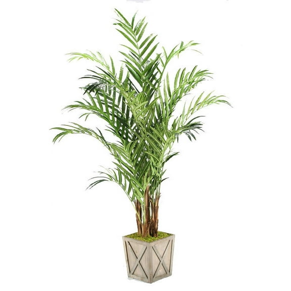 D&W Silks 8' Kentia Palm in Weathered Wooden Box Planter
