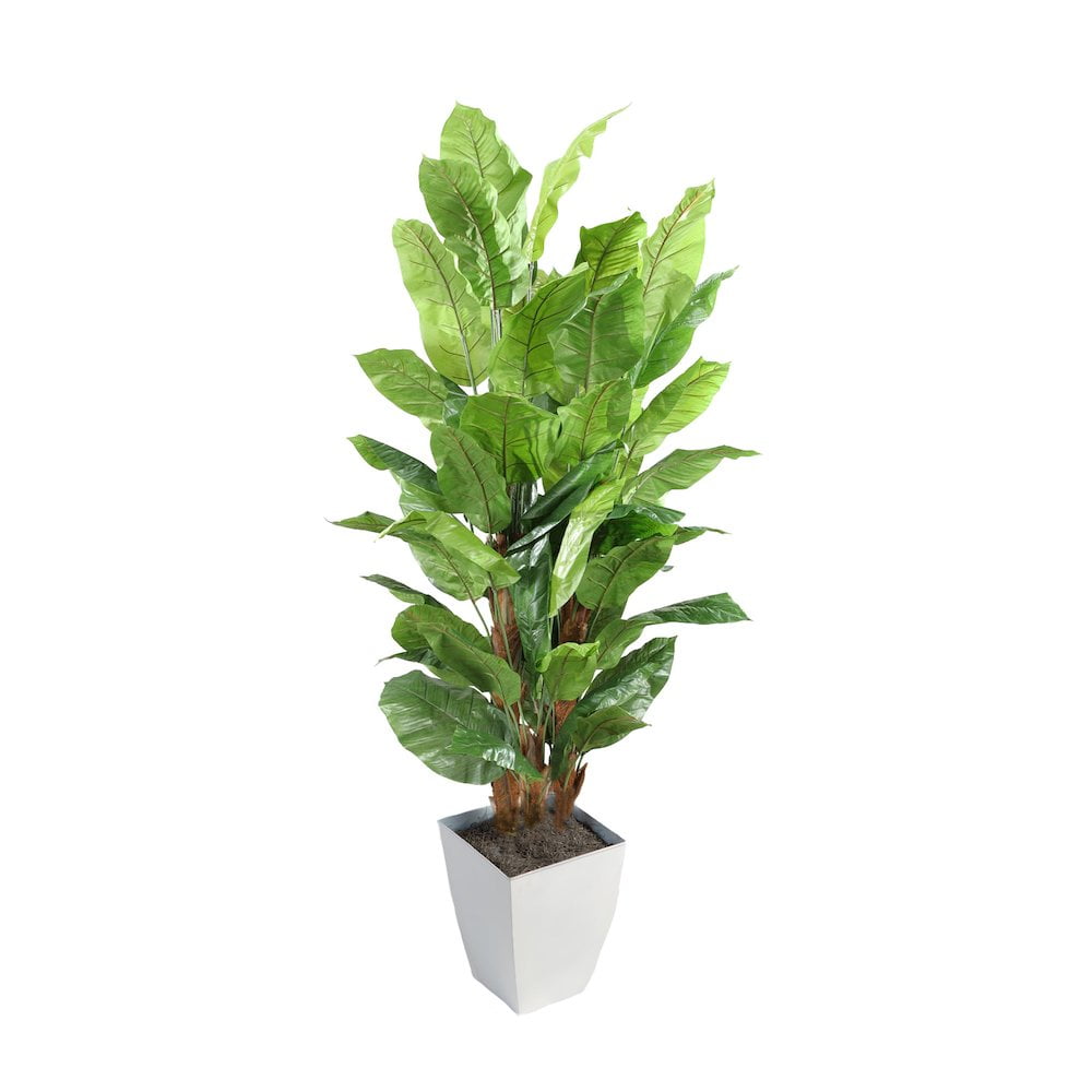 8' Green Faux Spath Tree in White Metal Planter