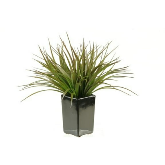 D&W Silks Brown/Green Grass in Square Black Ceramic Planter