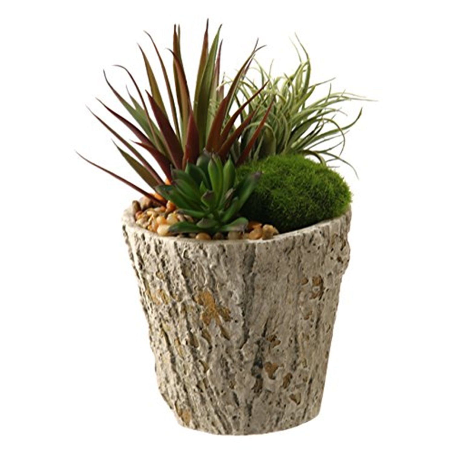 D&W Silks Easter Grass and Succulents in Weathered Oak Look Cement Planter