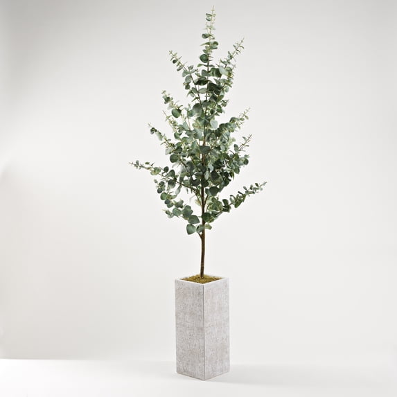 D&W Silks Eucalyptus Tree in Small Square Etched Planter