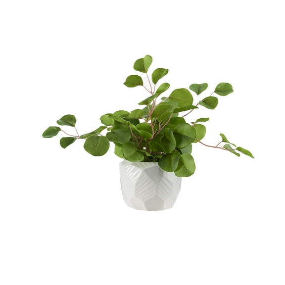 D&W Silks Eucalyptus in Medium White Geometric Planter