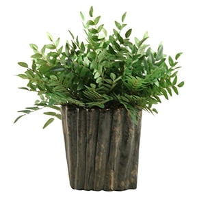 D&W Silks Green Locust Spray in Oval Ceramic Planter