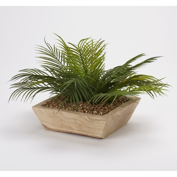 D&W Silks Palm Fronds in Square Wooden Bowl