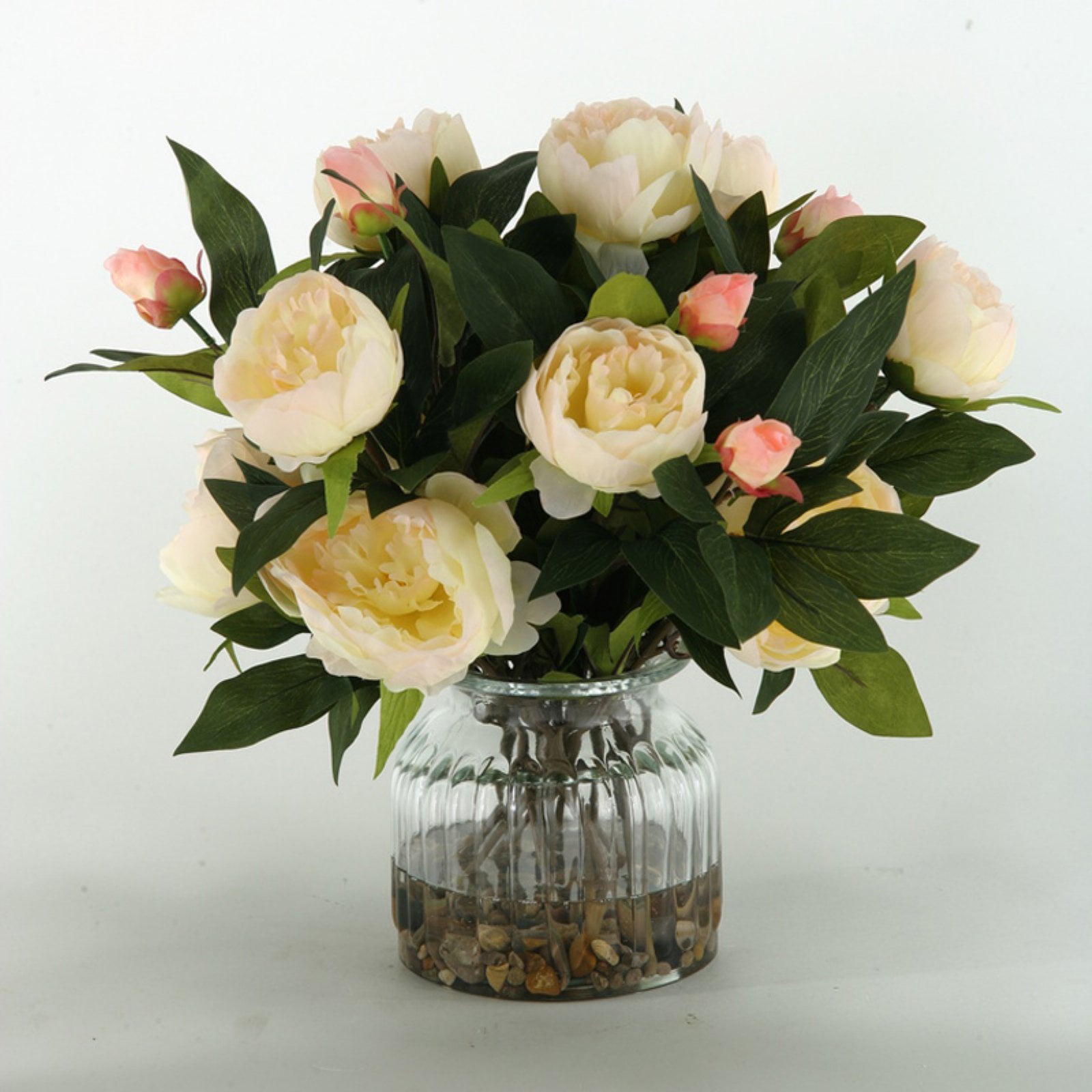 D&W Silks Peonies Silk Flower with Glass Vase