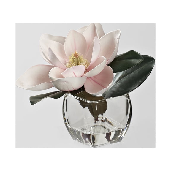 D&W Silks Pink Eva Magnolia Stem in Square Glass Vase