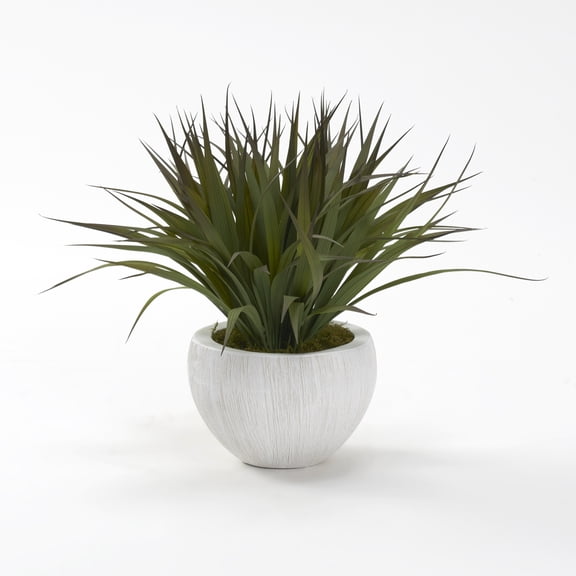 D&W Silks Plastic Grass in Small White Cermaic Bowl