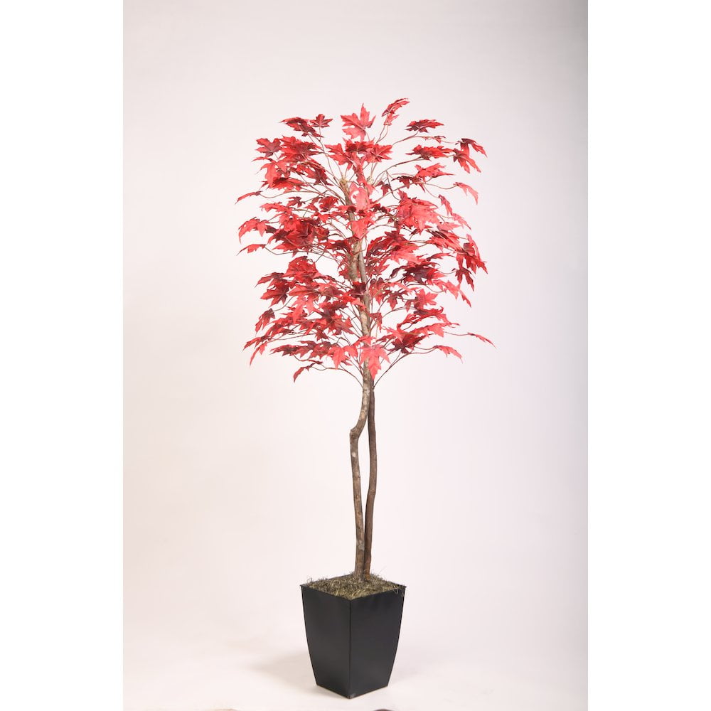 Tall Red Maple Faux Tree in Black Metal Planter