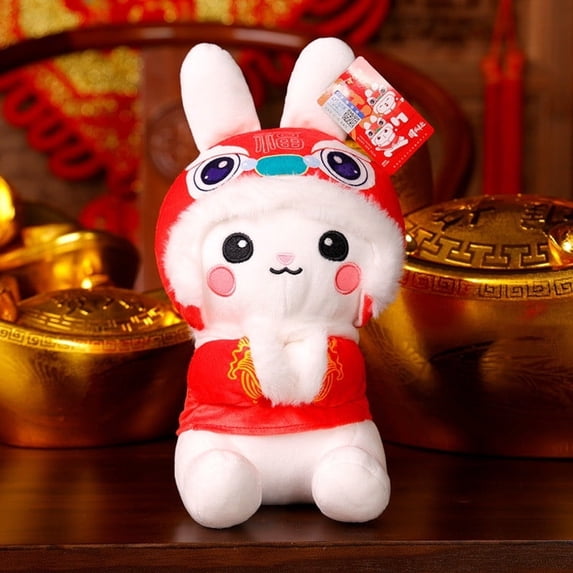 D White New Year Greeting Chinese New Year Stuffed Rabbit Doll 2026 Lunar Year Bunny Plush Toy