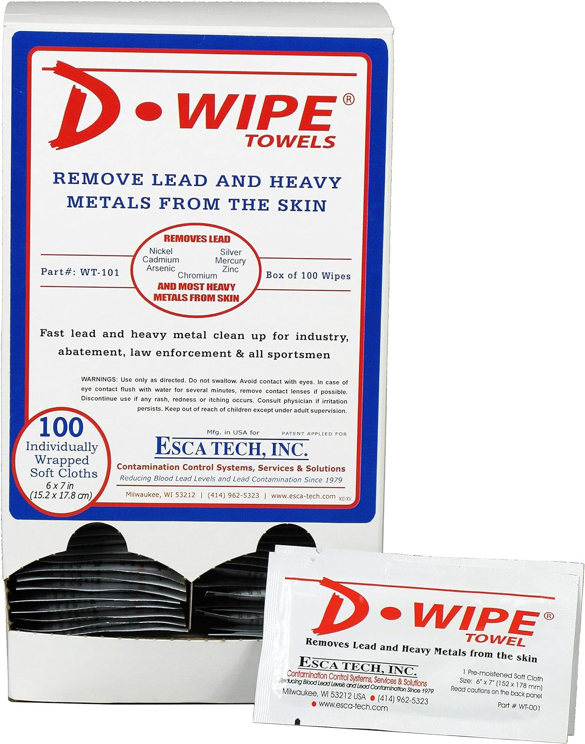 D-Wipe Towels By D-Lead - 100 Individually Wrapped Towels For Metal Dust Cleaning, Portable Skin Cleaner
