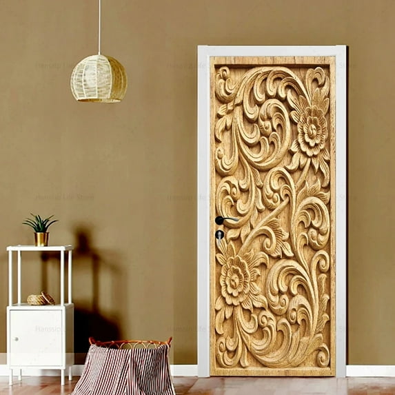 D Wood Door Stickers Waterproof Rose PVC Waterproof Self-adhesive Home ration Bedroom Renovation Doo