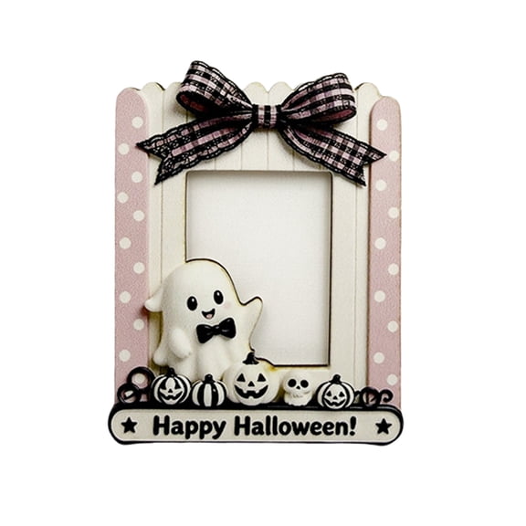 D Wooden Halloween Ghost Pumpkin Photo Frame, Fence Shaped Small Frame With Adhesive Dots For Decor D