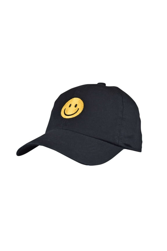 Children's Kids' Unisex Washed Twill Low Profile Adjustable Baseball Cap, Smiley, Black