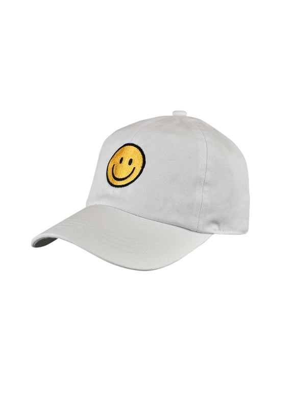 Children's Kids' Unisex Washed Twill Low Profile Adjustable Baseball Cap, Smiley, White