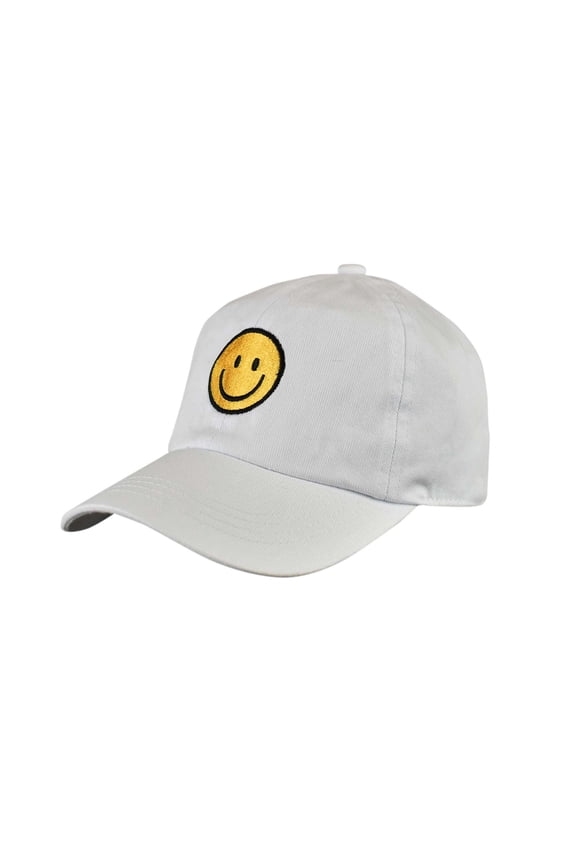 Children's Kids' Unisex Washed Twill Low Profile Adjustable Baseball Cap, Smiley, White
