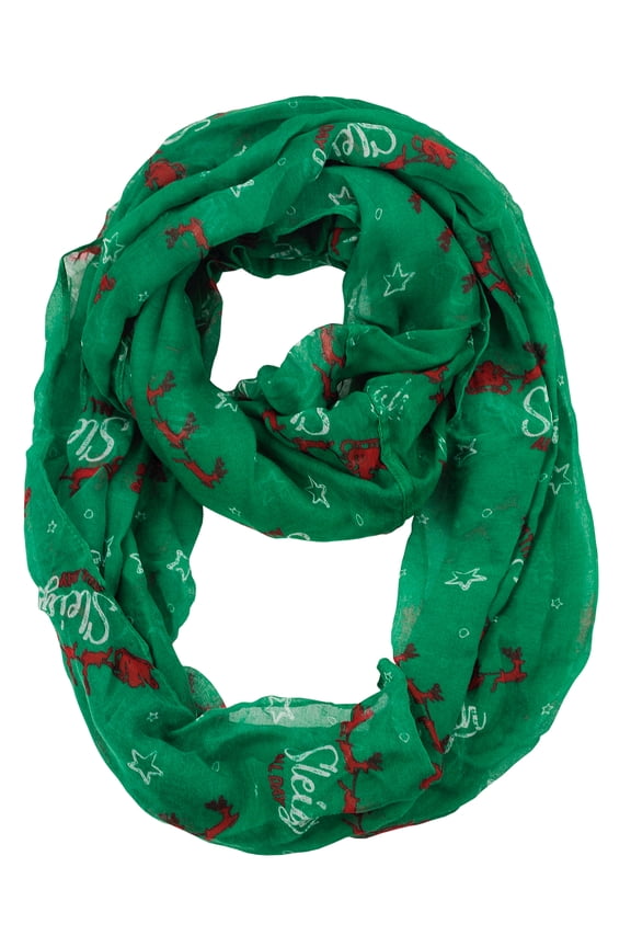 D&Y Christmas Theme Sheer Loop Infinity Scarf, Sleigh All Day