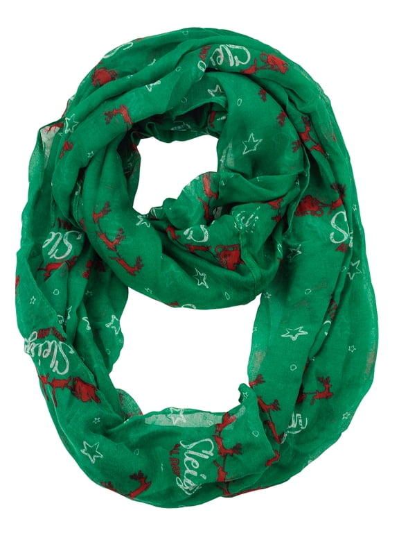 D&Y Christmas Theme Sheer Loop Infinity Scarf, Sleigh All Day